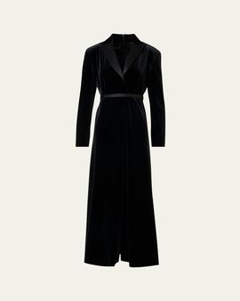 Akris Satin-Lapel Belted Velvet Midi Tuxedo Dress