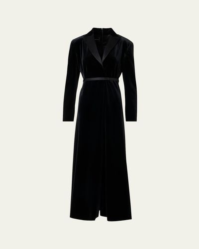 Akris Satin-Lapel Belted Velvet Midi Tuxedo Dress