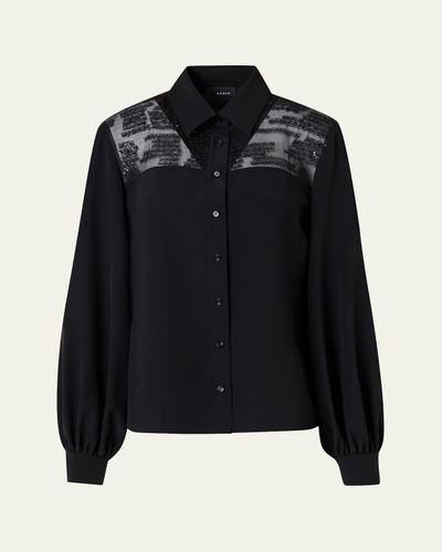 Akris Sequin Embellished Silk Crepe Blouse