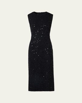 Akris Sequined Tweed Midi Sheath Dress