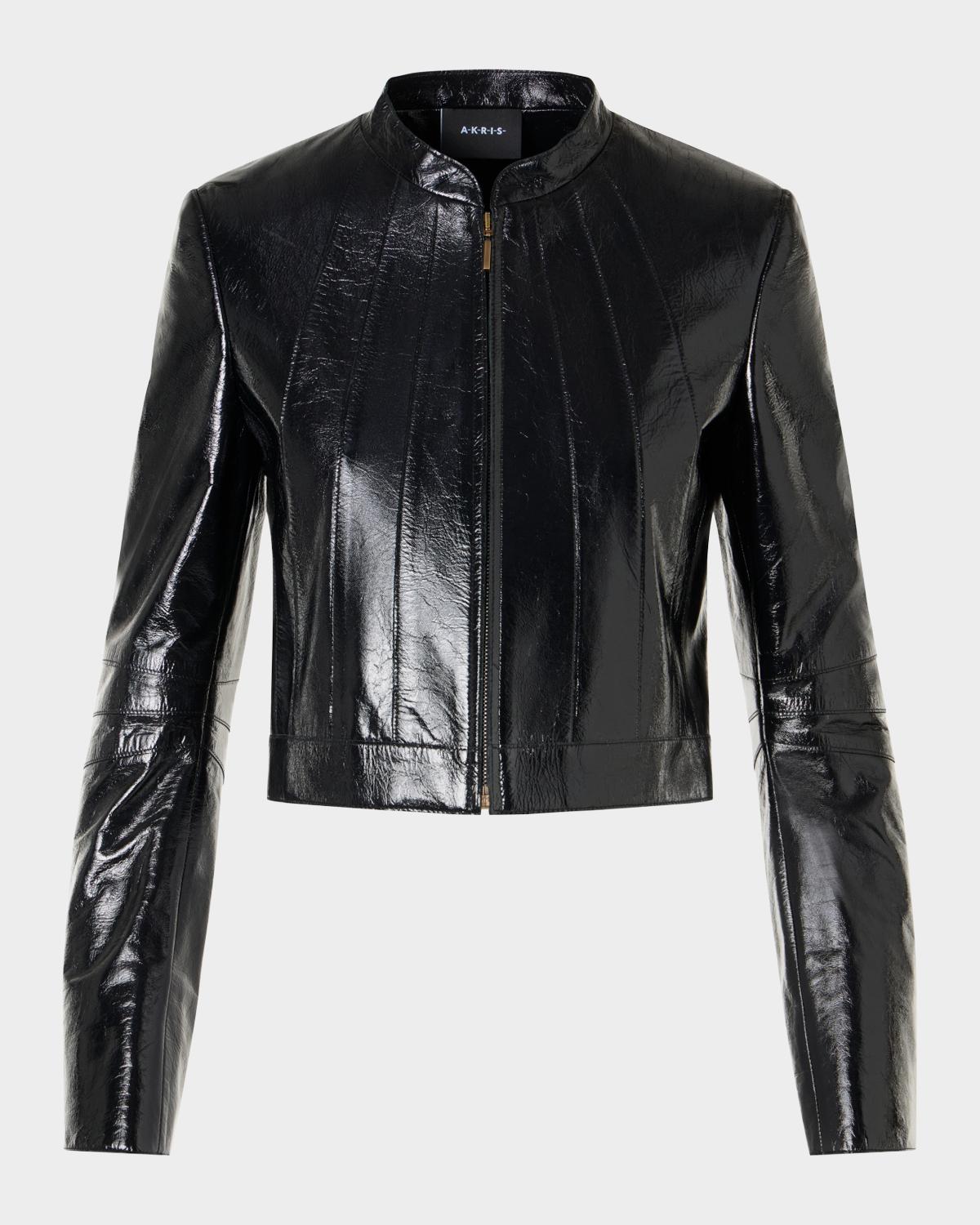 Akris Shiny Leather Crop Zip Jacket