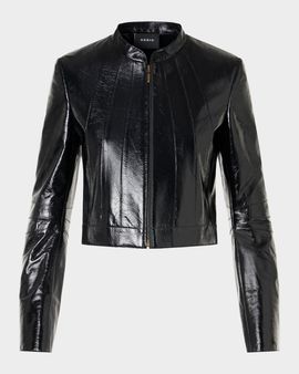 Akris Shiny Leather Crop Zip Jacket