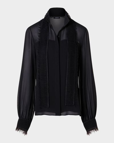 Akris Silk Georgette Embroidered Scarf Blouse