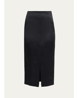 Akris Silk Satin Slit Midi Pencil Skirt
