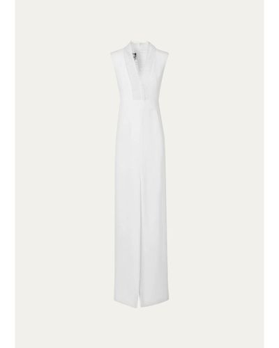 Akris Sleeveless Fringed Organza V-Neck Silk Crêpe Column Gown