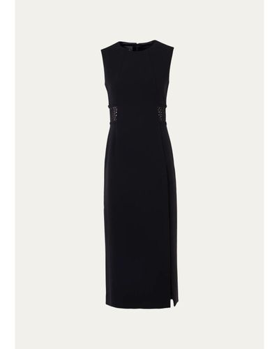 Akris Sleeveless Lace-Inset Wool Double-Face Midi Dress