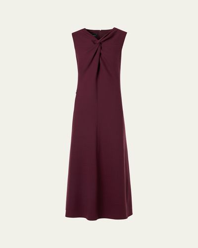 Akris Sleeveless Twisted Knot Wool Double-Face Midi Dress