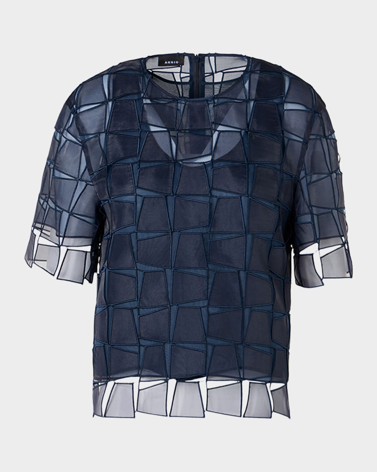 Akris Trapezoid Embroidered Organza Blouse