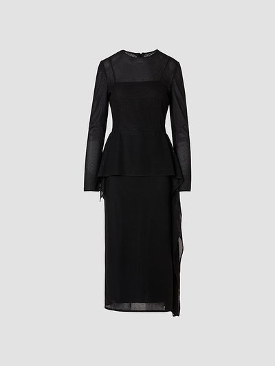 Akris Women's Mesh Draped Crewneck Midi-Dress