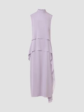 Akris Women's Silk Layered Mock-Neck Midi Dress