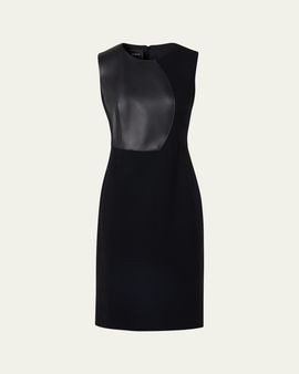 Akris Wool and Orbit Leather Sleeveless Sheath Dress