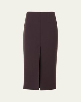 Akris Wool Double-Face Slit Midi Pencil Skirt