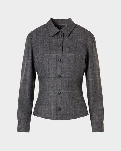 Akris Wool Flannel Prince of Wales Button-Down Blouse