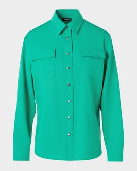 Akris Wool Gabardine Button-Down Blouse