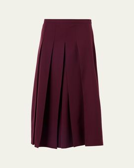 Akris Wool Gabardine Pleated Midi Skirt