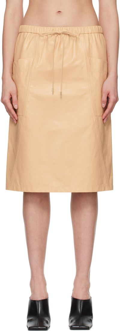ALAÏA ALAÏA Beige Pencil Calfskin Midi Skirt