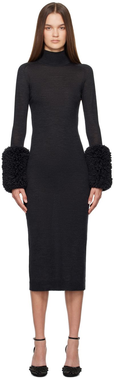 ALAA - Black Bubble Cuff Midi Dress