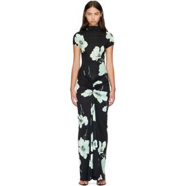 ALAÏA ALAÏA Black Draped Printed Maxi Dress