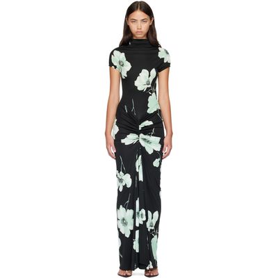 ALAÏA ALAÏA Black Draped Printed Maxi Dress