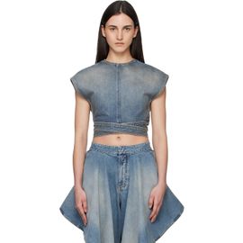 ALAÏA ALAÏA Blue Belted Denim Blouse