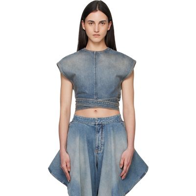 ALAÏA ALAÏA Blue Belted Denim Blouse