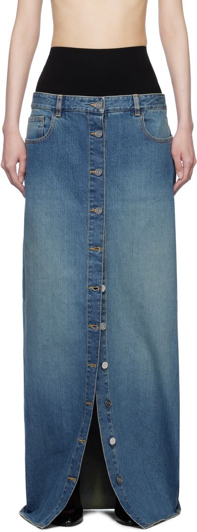 ALAÏA ALAÏA Blue Knitted Waistband Denim Maxi Skirt