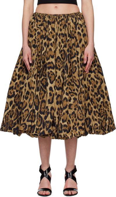 ALAÏA ALAÏA Brown Taffeta A-Line Midi Skirt