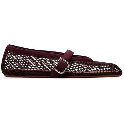 ALAÏA ALAÏA Burgundy Fishnet Suede Ballerina Flats