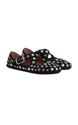 ALAÏA ALAÏA Criss Cross Studded Suede Flats
