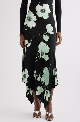 Alaïa Alaïa Floral High Waist Asymmetric Jersey Skirt
