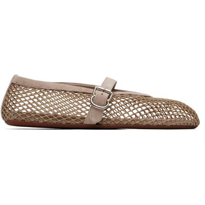 ALAÏA ALAÏA Gray Fishnet Suede Ballerina Flats