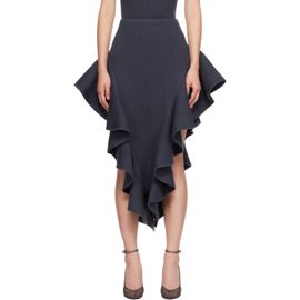ALAÏA ALAÏA Gray Ribbed Ruffle Midi Skirt
