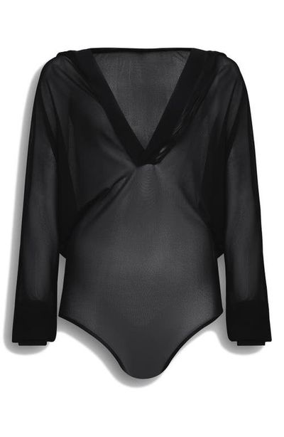 Alaïa Alaïa Hooded Long Sleeve Mesh Bodysuit