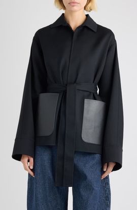 Alaïa Alaïa Leather Pocket Virgin Wool Wrap Jacket