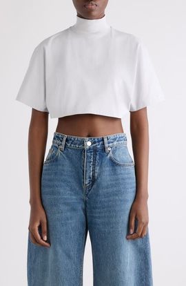 Alaïa Alaïa Mock Neck Cotton Jersey Crop Top