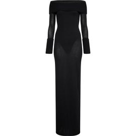 Alaïa Alaïa Off-the-Shoulder Multi-Gauge Wool Maxi Dress