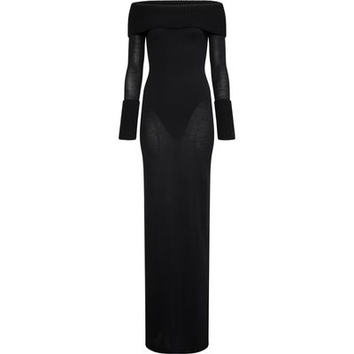 Alaïa Alaïa Off-the-Shoulder Multi-Gauge Wool Maxi Dress