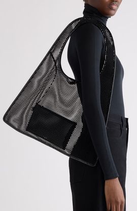 Alaïa Alaïa One-Piece Fishnet & Patent Leather Shoulder Bag