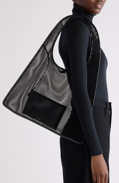 Alaïa Alaïa One-Piece Fishnet & Patent Leather Shoulder Bag