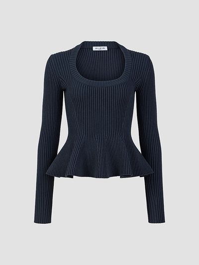 ALAÏA ALAÏA Women's Rib-Knit Peplum Top