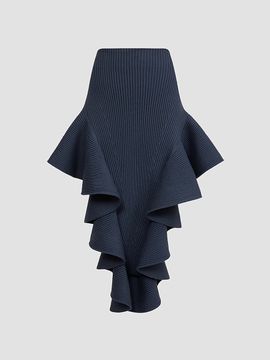 ALAÏA ALAÏA Women's Rib-Knit Ruffle Midi Skirt