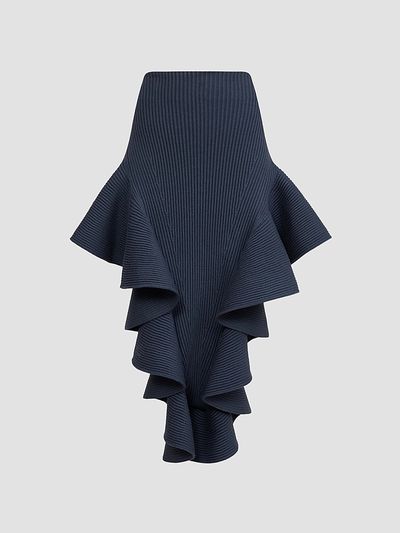 ALAÏA ALAÏA Women's Rib-Knit Ruffle Midi Skirt