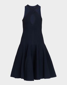 ALAÏA Crisscross Keyhole Halter Flared Dress