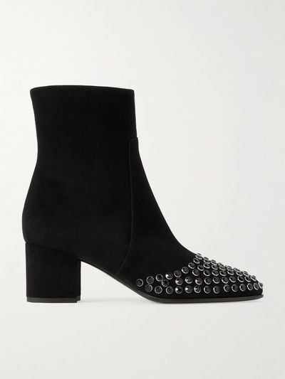 ALAÏA Crystal-embellished suede ankle boots