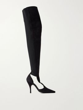 ALAÏA Cuissardes 100 suede and stretch-knit over-the-knee boots