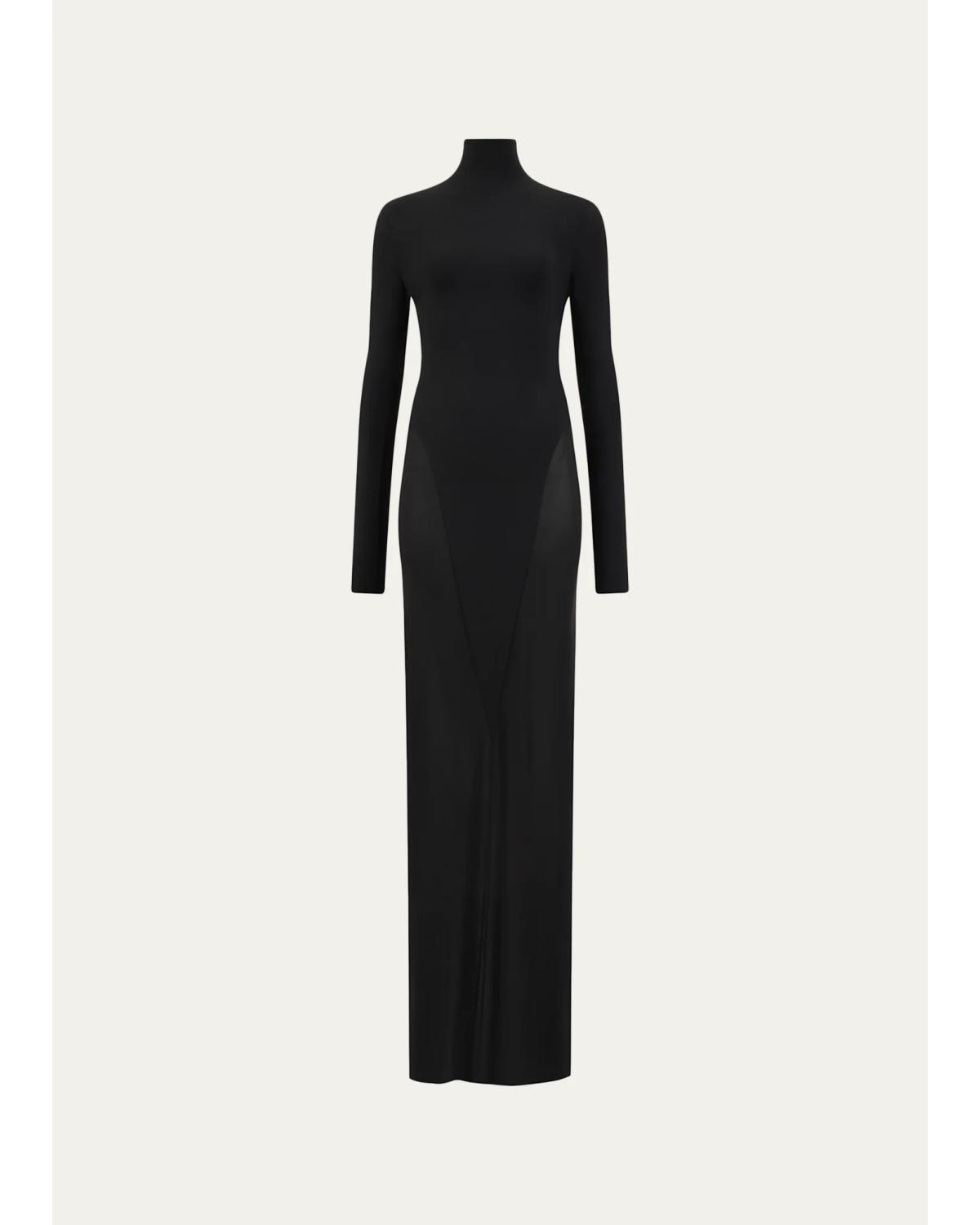 ALAÏA Mock-Neck Jersey Long-Sleeve Bodycon Maxi Dress