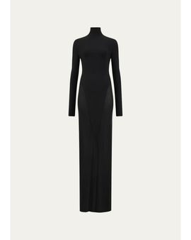 ALAÏA Mock-Neck Jersey Long-Sleeve Bodycon Maxi Dress