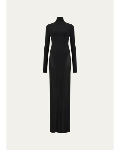 ALAÏA Mock-Neck Jersey Long-Sleeve Bodycon Maxi Dress