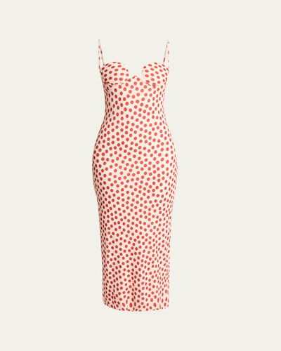 ALAÏA Polka-Dot Bustier Midi Column Dress