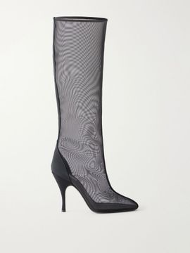 ALAÏA Tube 100 grosgrain-trimmed tulle knee boots